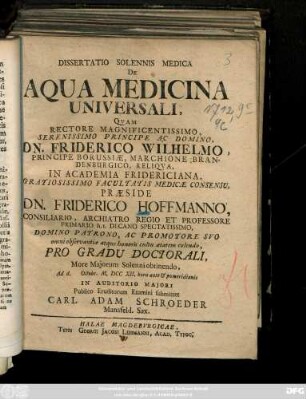 Dissertatio Solennis Medica De Aqua Medicina Universali