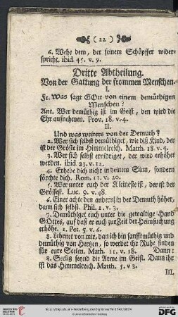 Dritte Abtheilung. Von der Gattung der frommen Menschen.