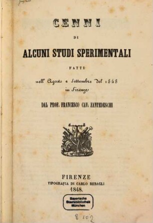 Cenni di alcuni studi sperimentali
