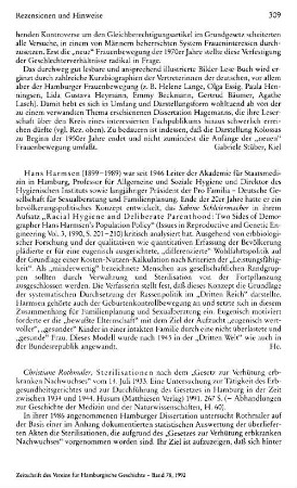 Rothmaler, Christiane :: Sterilisation nach dem "Gesetz zur Verhütung erbkranken Nachwuchses" vom 14. Juli 1933, eine Untersuchung zur Tätigkeit des Erbgesundheitsgerichtes und zur Durchführung des Gesetzes in Hamburg in der Zeit zwischen 1934 und 1944, (Abhandlungen zur Geschichte der Medizin und der Naturwissenschaften, 60) : Husum, Matthiesen, 1991