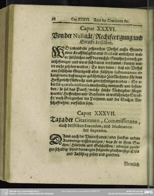 Caput XXXVI. Von der Nullität, Rechtfertigung und Straffe derselben