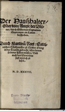 Der Haußhalter oder vom Amt der Diener