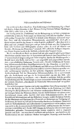 Die archivalischen Quellen, eine Einführung in ihre Benutzung, hrsg. von Friedrich Beck und Eckart Henning : 2. Aufl., Weimar, Böhlau, 1994