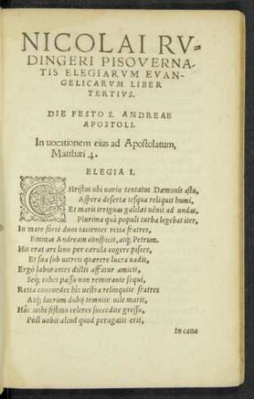 Nicolai Rudingeri Pisovernatis Elegiarum Evangelicarum Liber Tertius.