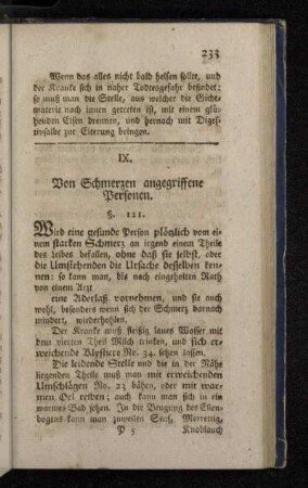IX. Von Schmerzen angegriffene Personen.