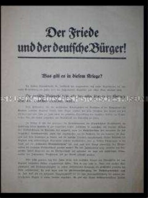 Flugblatt der Deutschen Vaterlandspartei gegen den sogenannten Verzichtfrieden (mit Parteiwerbung)