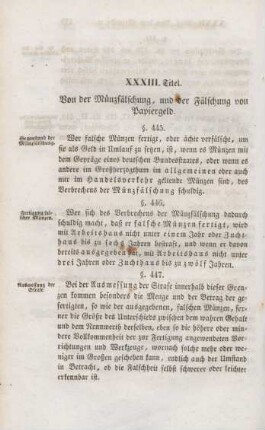 XXXIII. Titel. Von der Münzfälschung, und der Fälschung von Papiergeld