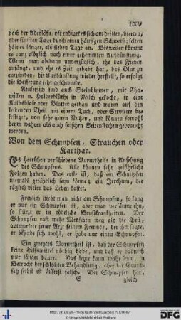 Von dem Schnupfen, Strauchen oder Karthar.