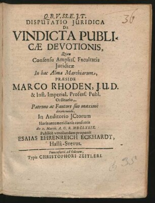 Disputatio Iuridica De Vindicta Publicae Devotionis