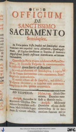 Officium De Sanctissimo Sacramento.