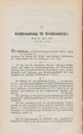 II. Gebührenordnung für Gerichtsvollzieher. Vom 24. Juni 1878.