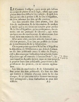 Mémoire à consulter et consultation pour M. le duc d'Aiguillon