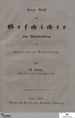 Kurzer Abriß der Geschichte von Württemberg