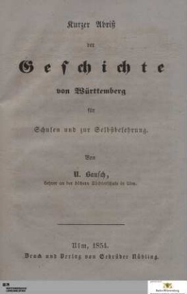 Kurzer Abriß der Geschichte von Württemberg
