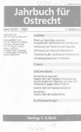 Jahrbuch für Ostrecht : JOR. 35. 1994