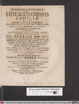 Dissertatio Inauguralis De Fideicommissis Familiae