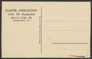 Ansichtskarte "Japanisches Café Mikado", Puttkamerstraße 15