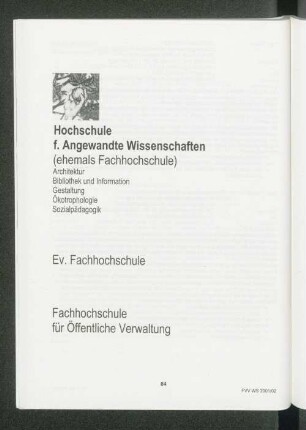 [Lehrveranstaltungen der Hochschule f. angewandte Wissenschaften, Ev. Fachhochschule & Fachhochschule für öffentliche Verwaltung]