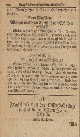 III. Fragstücke von der Offenbahrung unsers lieben Herrn Jesu Christi
