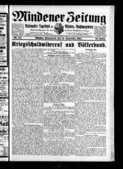 Mindener Zeitung : nationales Tageblatt für Minden u. Nachbargebiete : General-Anzeiger für den nördl. Reg.-Bezirk Minden