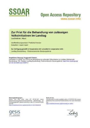 Zur Frist für die Behandlung von zulässigen Volksinitiativen im Landtag