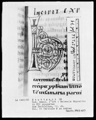 Haimonis enarratio in prophetas minores — Initiale H, Folio 71recto