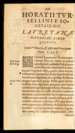 Horatii Tursellini E Societate Iesu Lauretanae Historiae, Liber Quintus.