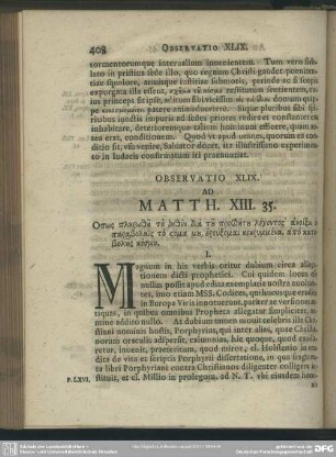 Observatio XLIX. Ad Matth. XIII. 35.