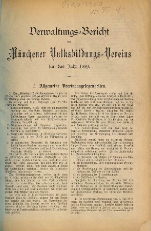 Verwaltungsbericht des Münchener Volksbildungsvereins für das Jahr. 1889