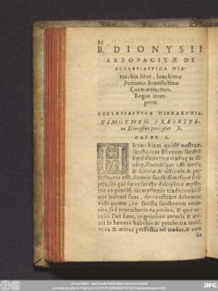 Ecclesiastica Hierarchia, Timotheo Presbytero Dionysius presbyter S. Caput I.