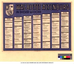 Originaltitel: Was bietet Altenburg in dieser Woche 30. Mai bis 5. Juni 1949 Mitgeteilt vom Städtischen Kulturamt Altenburg
