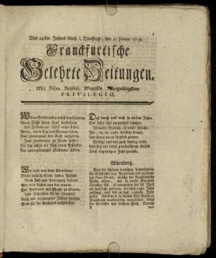 Num. I. Dienstags, den 2. Januar. 1759. - Num. X. Freytags, den 2. Februar. 1759.