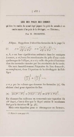 Lieu des poles des cordes qui dans les courbes du second degré joignent les pieds des normales à ces courbes menées d'un point de la développée. - Théorèmes.