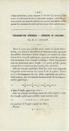Trigonométrie sphérique. - Théorème de legendre.