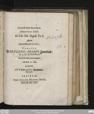 Conclusionum Forensium Exercitatio XXII. Ad Lib. XII. Digest. Tit. I.