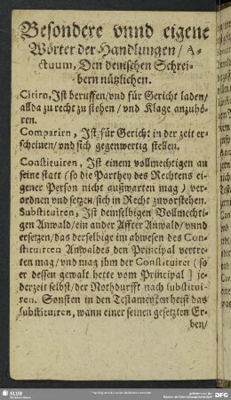 Besondere unnd eigene Wörter der Handlungen, Actuum, Den deutschen Schreibern nützlichen