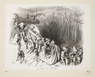 16.e siècle. Les Châtelains, Blatt 9 der Folge "Folies-Gauloises depuis les Romains jusqu'à nos Jours. Album de Moeurs et de Costumes"