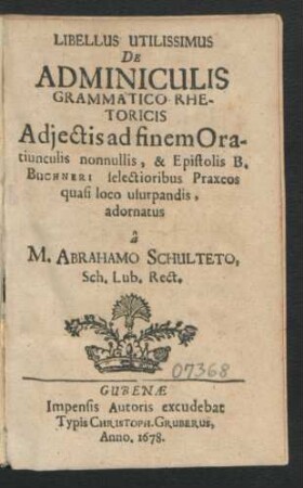 Libellus Utilissimus De Adminiculis Grammatico Rhetoricis