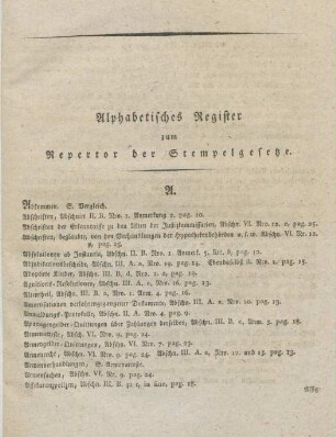 Alphabetisches Register zum Repertor der Stempelgesetze