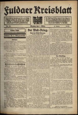 Erste Ausgabe vom Montag, den 01. März 1915.