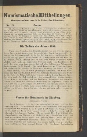 Nr. 15. Januar 1885