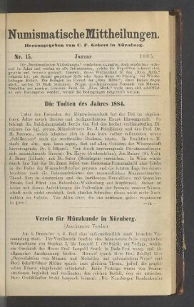 Nr. 15. Januar 1885