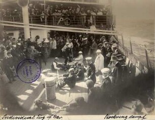 Passagierdampfer Cleveland. Bordspiele (Stockringkampf) an Deck