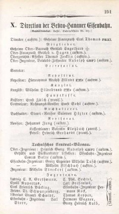 X. Direction der Bebra-Hanauer Eisenbahn.