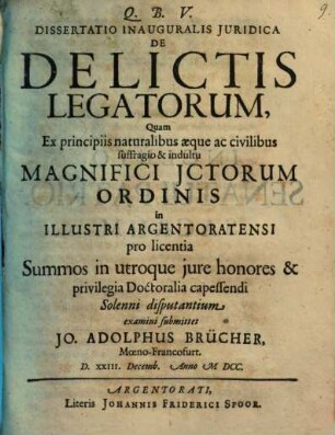 Dissertatio Inauguralis Iuridica De Delictis Legatorum