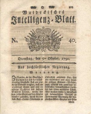 No. 40, Dienstag, den 5ten Oktober, 1790