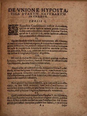 Disputatio VII. Ex articulo tertio Confeßionis Augustanae. De Unione hypostatica duarum Naturarum in Christo