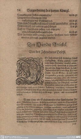 Der Vierdte Artickel. Von des Zehendners Befehl.
