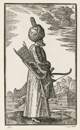 "Staffier", aus: Melchior Lorch, "Des Weitberühmten Kunstreichen und Wolerfahrnen herrn Melchior Lorichs, Flensburgensis Wolgerissene und geschnittene Figuren zu Ross und Fuss sampt schönen Türkischen Gebäuden und allerhand was in der Türkey ze sehen", Hamburg 1626