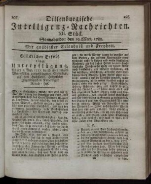 XII. Stück. Sonnabends: den 19. Merz, 1785.